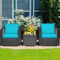 3 Pieces Patio Wicker Furniture Set with Cushion - Gallery View 31 of 60