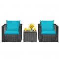 3 Pieces Patio Wicker Furniture Set with Cushion - Gallery View 33 of 60