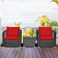 3 Pieces Patio Wicker Furniture Set with Cushion - Gallery View 37 of 60