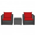 3 Pieces Patio Wicker Furniture Set with Cushion - Gallery View 46 of 60