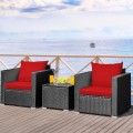 3 Pieces Patio Wicker Furniture Set with Cushion - Gallery View 42 of 60