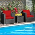 3 Pieces Patio Wicker Furniture Set with Cushion - Gallery View 43 of 60