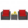 3 Pieces Patio Wicker Furniture Set with Cushion - Gallery View 45 of 60
