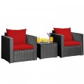 3 Pieces Patio Wicker Furniture Set with Cushion - Gallery View 39 of 60