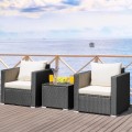3 Pieces Patio Wicker Furniture Set with Cushion - Gallery View 49 of 60