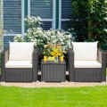 3 Pieces Patio Wicker Furniture Set with Cushion - Gallery View 55 of 60
