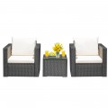 3 Pieces Patio Wicker Furniture Set with Cushion - Gallery View 58 of 60