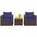 3 Pieces Patio Conversation Rattan Furniture Set with Cushion
