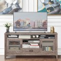 Tall TV Stand with Glass Storage and Drawer - Gallery View 1 of 12