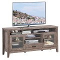 Tall TV Stand with Glass Storage and Drawer - Gallery View 8 of 12