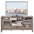 Tall TV Stand with Glass Storage and Drawer - Gallery View 9 of 12