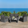 4 Pieces Patio Rattan Furniture Set Sofa Table with Storage Shelf Cushion - Gallery View 25 of 67