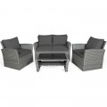 4 Pieces Patio Rattan Furniture Set Sofa Table with Storage Shelf Cushion - Gallery View 27 of 67
