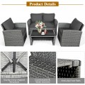 4 Pieces Patio Rattan Furniture Set Sofa Table with Storage Shelf Cushion - Gallery View 29 of 67