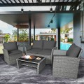 4 Pieces Patio Rattan Furniture Set Sofa Table with Storage Shelf Cushion - Gallery View 30 of 67