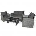 4 Pieces Patio Rattan Furniture Set Sofa Table with Storage Shelf Cushion - Gallery View 33 of 67