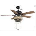 52 Inch Crystal Ceiling Fan Lamp with 5 Reversible Blades - Gallery View 14 of 20