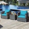 3 Pieces Patio Rattan Furniture Bistro Sofa Set with Cushioned - Gallery View 50 of 61