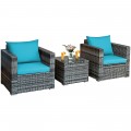 3 Pieces Patio Rattan Furniture Bistro Sofa Set with Cushioned - Gallery View 52 of 61