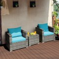 3 Pieces Patio Rattan Furniture Bistro Sofa Set with Cushioned - Gallery View 55 of 61