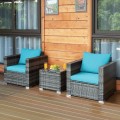 3 Pieces Patio Rattan Furniture Bistro Sofa Set with Cushioned - Gallery View 57 of 61