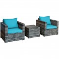 3 Pieces Patio Rattan Furniture Bistro Sofa Set with Cushioned - Gallery View 58 of 61