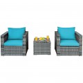 3 Pieces Patio Rattan Furniture Bistro Sofa Set with Cushioned - Gallery View 59 of 61