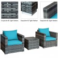 3 Pieces Patio Rattan Furniture Bistro Sofa Set with Cushioned - Gallery View 61 of 61