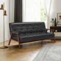 3-Seater PU Leather Upholstered Sofa Couch with Rubber Wood Legs - Gallery View 6 of 9