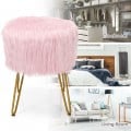 Stylish Round Furry Ottoman Faux Fur Vanity Stool Chair Makeup Stool Furry Padded Seat