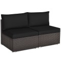 2 Pieces Patio Rattan Armless Sofa Set with 2 Cushions and 2 Pillows - Gallery View 49 of 58
