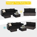 2 Pieces Patio Rattan Armless Sofa Set with 2 Cushions and 2 Pillows - Gallery View 51 of 58