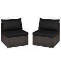 2 Pieces Patio Rattan Armless Sofa Set with 2 Cushions and 2 Pillows - Gallery View 55 of 58
