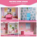 2-In-1 Double Sided Kids Kitchen Playset and Dollhouse with Furniture