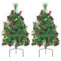 Set of 2 24 Inch Battery Powered Pre-lit Pathway Holiday Christmas Trees