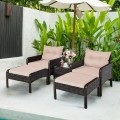 5 Pieces Patio Rattan Sofa Ottoman Furniture Set with Cushions - Gallery View 40 of 46