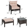 5 Pieces Patio Rattan Sofa Ottoman Furniture Set with Cushions - Gallery View 43 of 46