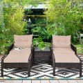 5 Pieces Patio Rattan Sofa Ottoman Furniture Set with Cushions - Gallery View 45 of 46