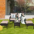 5 Pieces Patio Rattan Sofa Ottoman Furniture Set with Cushions - Gallery View 46 of 46