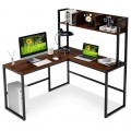 Industrial L-Shaped Desk Bookshelf 55 Inch Corner Computer Gaming Table - Gallery View 41 of 44