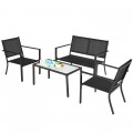 4 Pieces Patio Furniture Set Sofa Coffee Table Steel Frame Garden - Gallery View 10 of 13