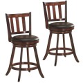 Set of 2 Wood Swivel Counter Height Dining Pub Bar Stools with PVC Cushioned Seat - Gallery View 3 of 20
