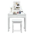 10 LED Lighted Rotating Mirror and 3 Drawers Vanity Table Set with Cushioned Stool - Gallery View 28 of 36