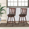 Set of 2 Wood Swivel Counter Height Dining Pub Bar Stools with PVC Cushioned Seat - Gallery View 6 of 20