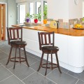 Set of 2 Wood Swivel Counter Height Dining Pub Bar Stools with PVC Cushioned Seat - Gallery View 2 of 20