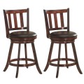 Set of 2 Wood Swivel Counter Height Dining Pub Bar Stools with PVC Cushioned Seat - Gallery View 8 of 20