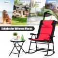 3 Pieces Outdoor Folding Rocking Chair Table Set with Cushion