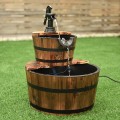 2 Tiers Outdoor Wooden Barrel Waterfall Fountain with Pump - Gallery View 1 of 10