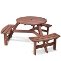 6-Person Patio Wood Picnic Table Beer Bench Set - Gallery View 3 of 10