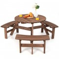 6-Person Patio Wood Picnic Table Beer Bench Set - Gallery View 8 of 10
